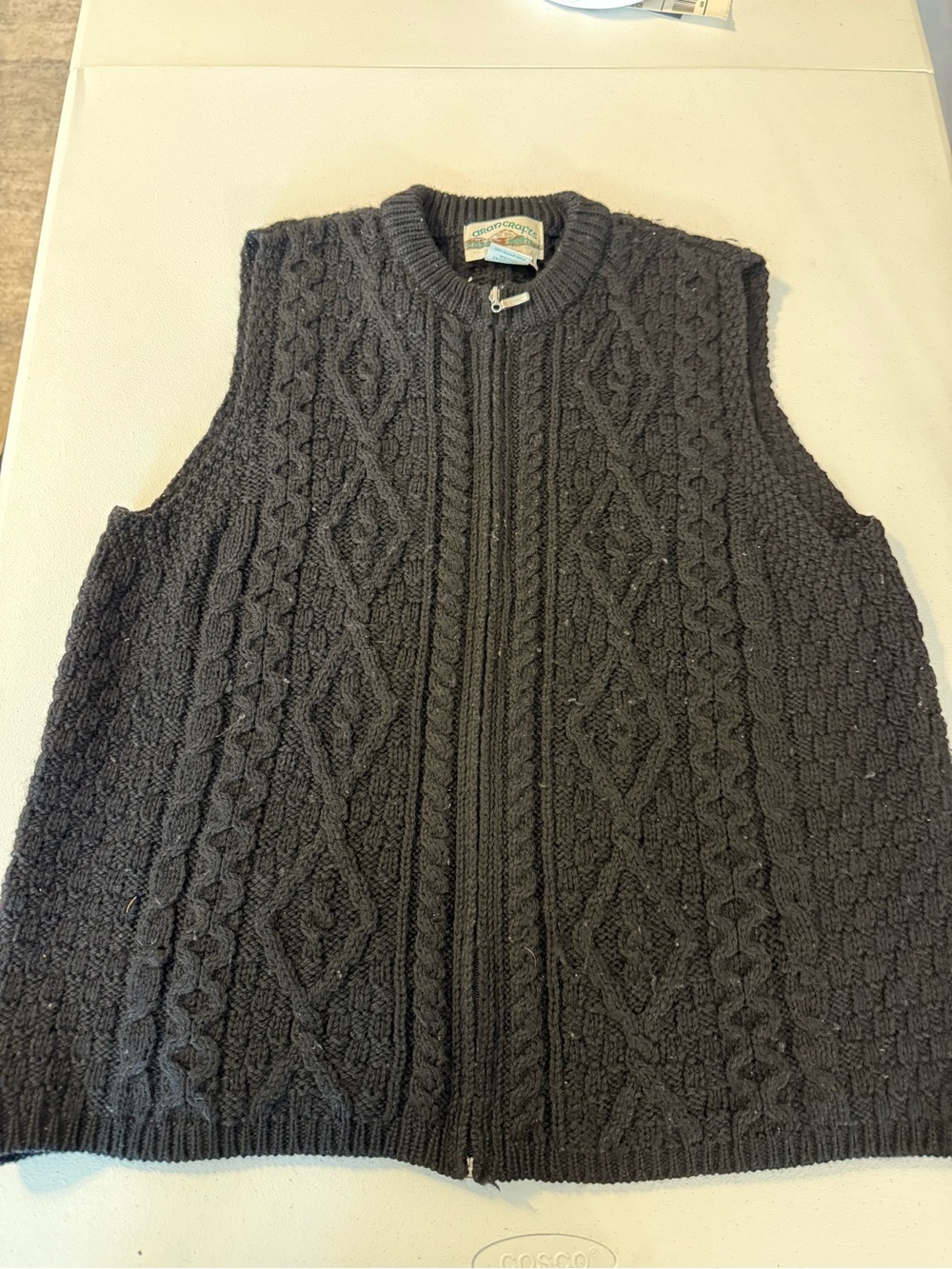 Aran Crafts Sweater Vest Men’s Zipper 100% Merino Wool Black Medium Knitted